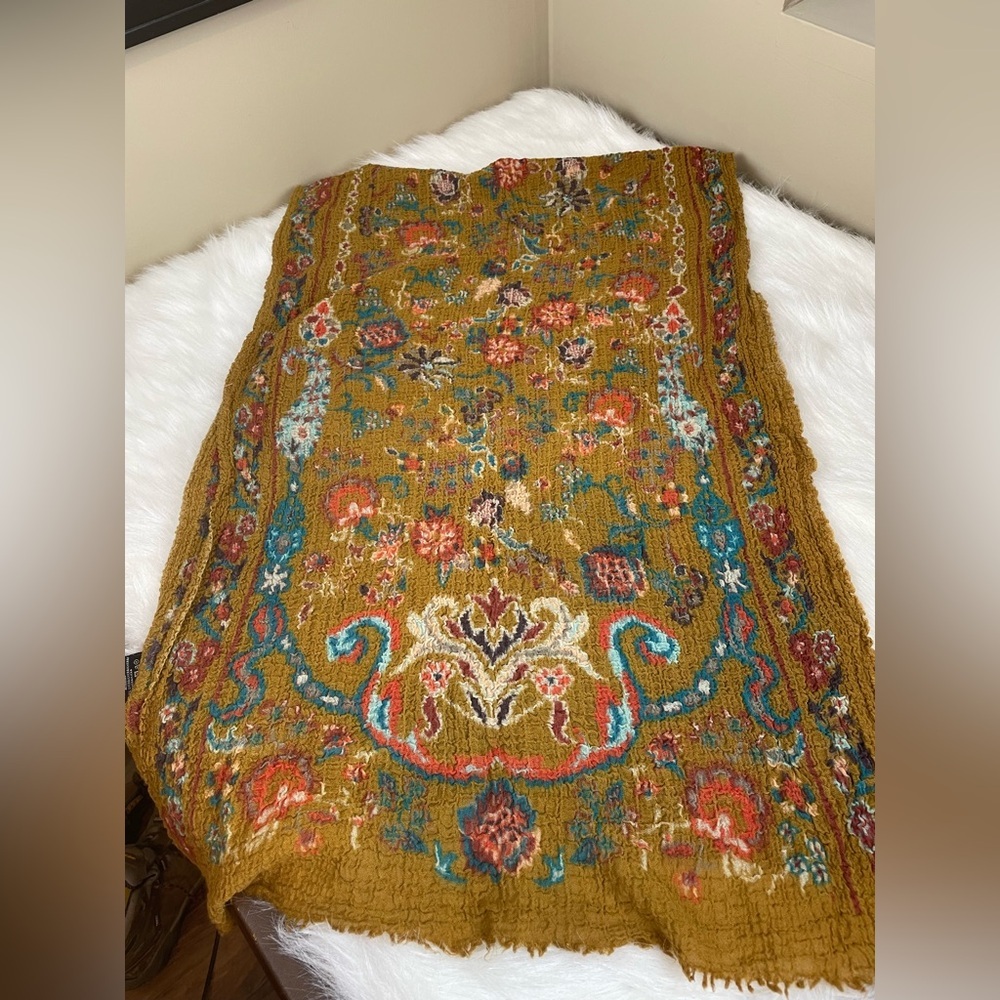 Anthropologie wool blend antique asian look Floral Patterned Scarf - Picture 8 of 10